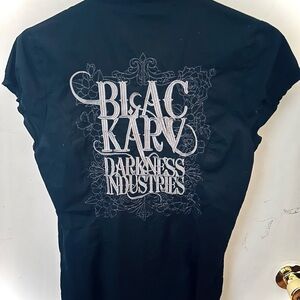 KARV Black Graphic Tee with White Script Logo on the back